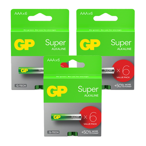 18 Gp Super Alkaline Aaa Batteries G-Tech Lr03 1.5V No Mercury 6Bl Pack Exp 2033