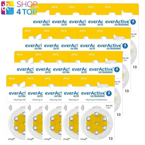 120x EverActive Size 10 Hearing Aid Batteries 1.45V Zinc Air PR70