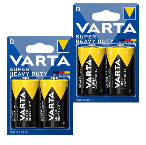 4x Varta Super Heavy Duty D LR20 1.5V Zinc-Carbon Batteries