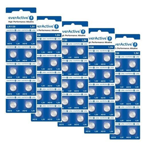 50x EverActive LR54 LR1130 AG10 1.5V Alkaline Button Cell Batteries