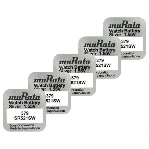 5x Murata 379 SR521SW 1.55V Silver Oxide Watch Batteries Made in Japan