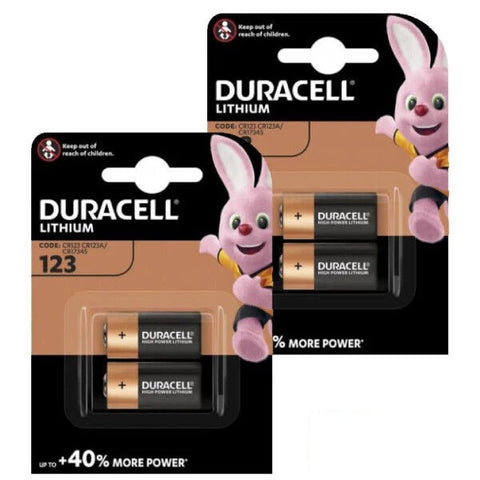 4x Duracell CR123 Lithium Batteries 3V DL123A 123A for Camera Flash
