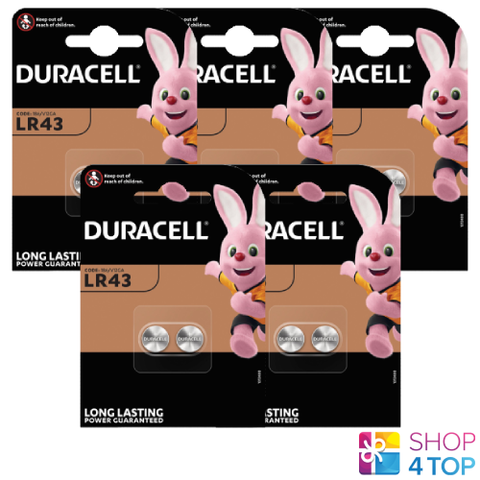 10x Duracell LR43 1.5V Alkaline Button Cell Batteries AG12 Long Lasting