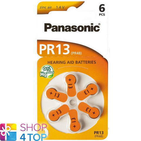6 Panasonic Pr13 Pr48 Hearing Aid Batteries 1.4V Zinc Air No Mercury 2027
