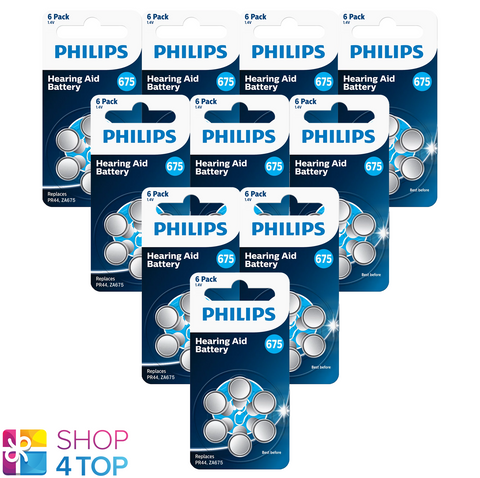 60 Philips Size 675 Pr44 Hearing Aid Batteries Za675B6A 1.4V Zink Air NEW