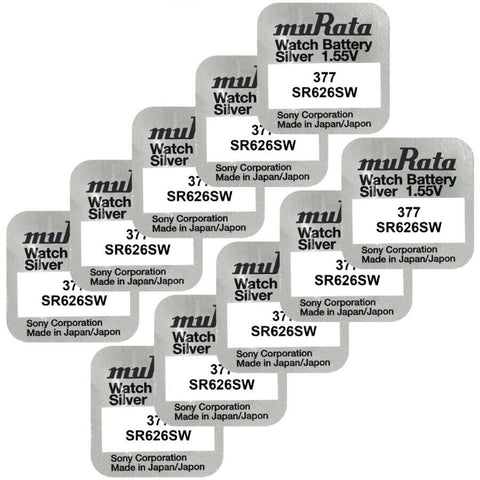 10x Murata 377 SR626SW 1.55V Silver Oxide Watch Batteries Made in Japan