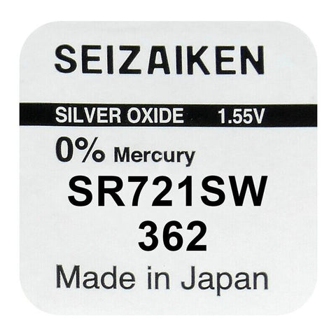 5x Seiko Seizaiken 362 SR721SW SR58 1.55V Silver Oxide Watch Batteries