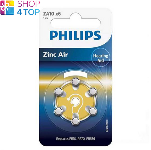 6 Philips Size 10 Pr10 Hearing Aid Batteries Za10B6A 1.4V Zink Air 2024 11 NEW