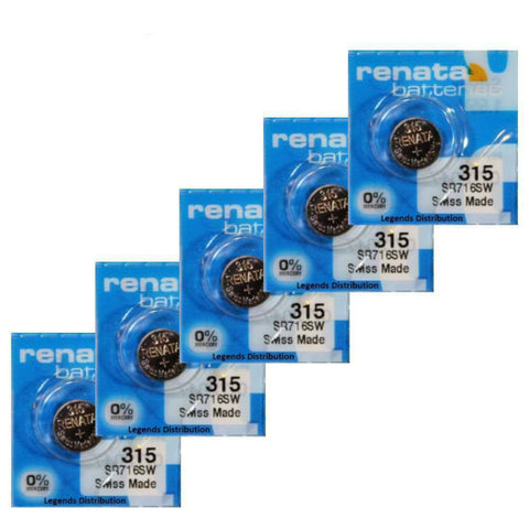5x Renata 315 SR716SW 1.55V Silver Oxide Watch Batteries