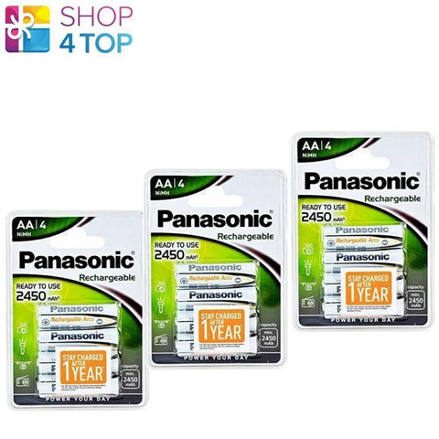 12 Panasonic Aa Rechargeable Ready To USe Batteries 2450Mah Nimh 1.2V 4Bl NEW