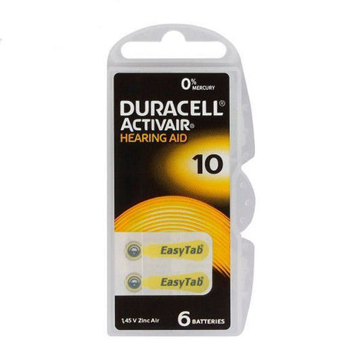 6x Duracell Activair Hearing Aid Batteries Size 10 Zinc Air 1.45V Mercury Free