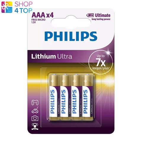4 Philips Lithium Ultra Aaa Batteries Micro Fr03 1.5V Blister 4Bl Exp 2030 NEW
