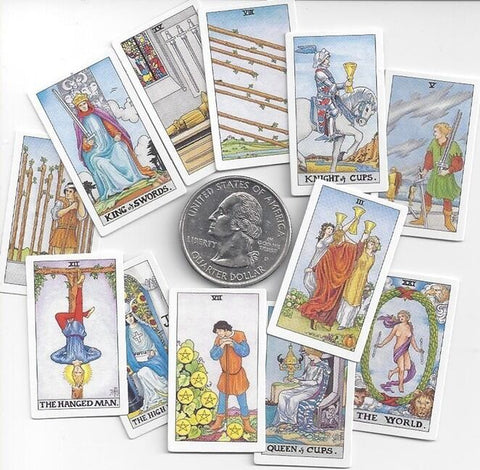 Tiny Universal Waite Tarot Deck Mini 78 Cards + Guidebook & Velvet Bag