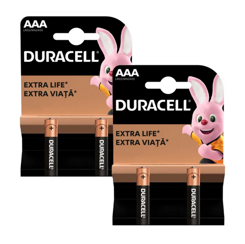 4x Duracell AAA LR03 Alkaline Batteries 1.5V MN2400 Made in Belgium