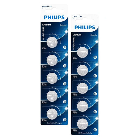 10x Philips CR2032 3V Lithium Coin Cell Batteries DL2032 10-Pack