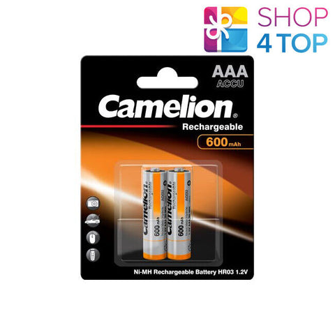 2 Camelion Aaa Rechargeable 600Mah Batteries 2Bl Accu Ni-Mh 1.2V Hr03 Ni-Mh NEW
