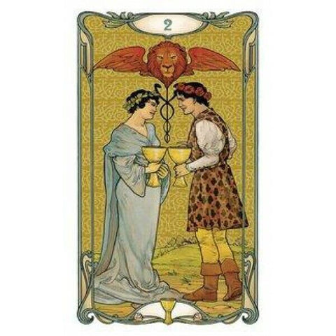 Golden Art Nouveau Tarot Mini Deck with Velvet Bag by Lo Scarabeo