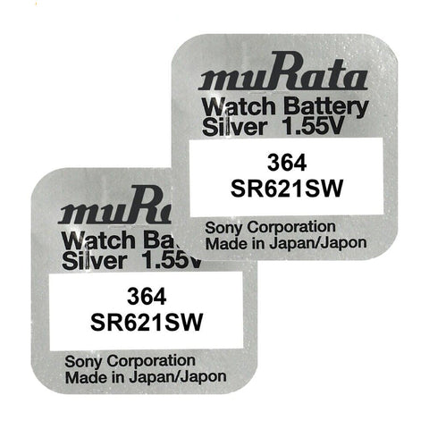 2x Murata 364 SR621SW 1.55V Silver Oxide Watch Batteries Button Cell
