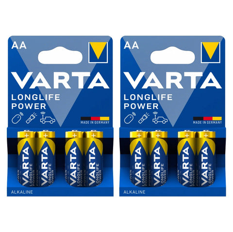 8x Varta Longlife Power AA LR6 1.5V Alkaline Batteries Made in Germany