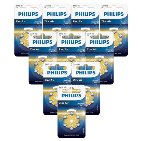 60x Philips Size 10 PR10 Zinc Air Hearing Aid Batteries 1.4V Mercury Free
