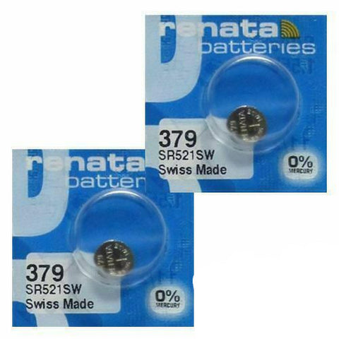 2x Renata 379 SR521SW Silver Oxide 1.55V Watch Batteries Swiss Made