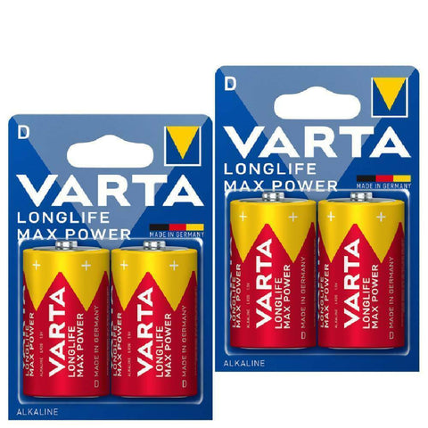 4x Varta Longlife Max Power D LR20 1.5V Alkaline Batteries Mono