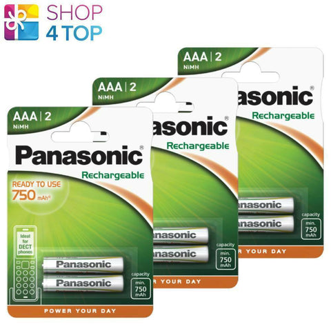 6 Panasonic AAA Rechargeable Batteries 750mAh NiMH 1.2V Ready to Use