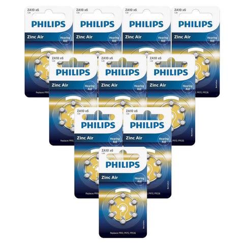 60x Philips Size 10 PR10 Zinc Air Hearing Aid Batteries 1.4V Mercury Free