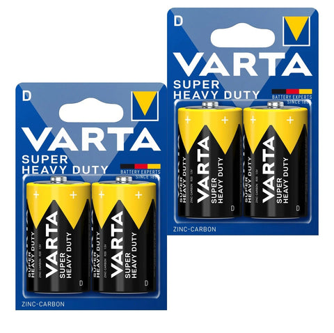 4x Varta Super Heavy Duty D LR20 1.5V Zinc-Carbon Batteries