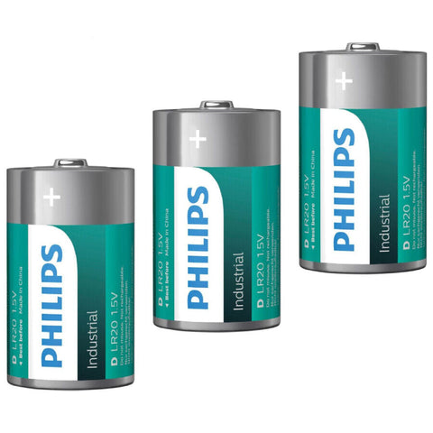 3x Philips Industrial D Alkaline Batteries 1.5V LR20 MN1300 Bulk