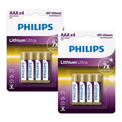 8x Philips Lithium Ultra AAA 1.5V Batteries LR03 FR03 Long Life