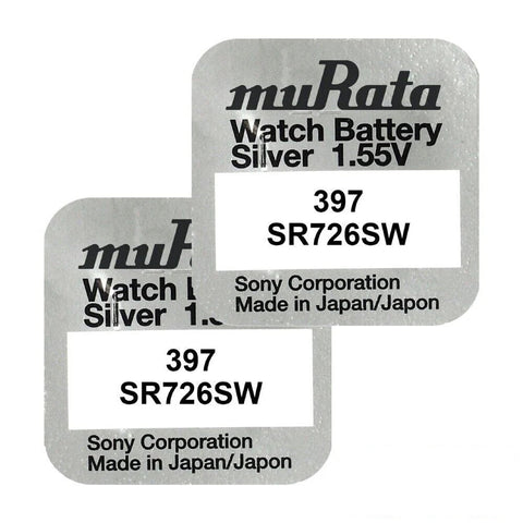 2x Murata 397 SR726SW 1.55V Silver Oxide Watch Batteries Made in Japan