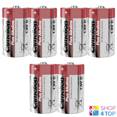 6 Camelion D Plus Alkaline Batteries Lr20 Mn1300 Am1 E95 1.5V 2Sh NEW