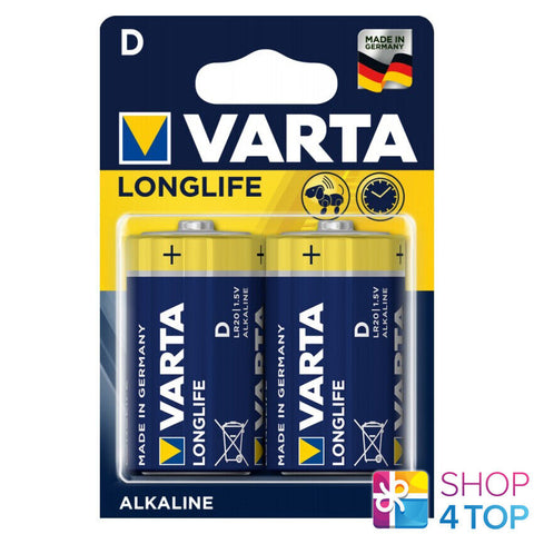 2x Varta D Longlife Alkaline Batteries LR20 1.5V MN1300 Mono Torcia