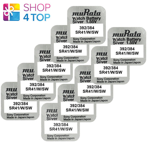 10x Murata SR41 392 384 1.55V Silver Oxide Watch Calculator Batteries