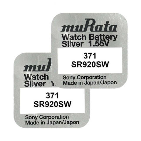 2x Murata 371 SR920SW Silver Oxide 1.55V Watch Batteries Japan Made