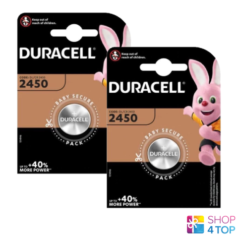 2x Duracell CR2450 3V Lithium Coin Cell Batteries DL2450 BR2450