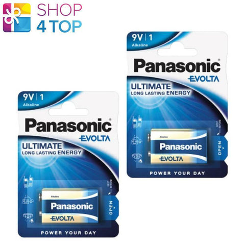 2 Panasonic 9V Evolta Batteries Alkaline Ultimate 6Lr61 Long Lasting 1Bl NEW