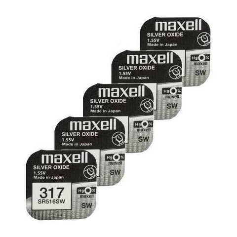 5x Maxell 317 SR516SW Silver Oxide 1.55V Watch Batteries Japan Made