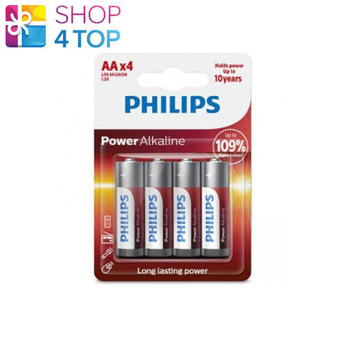 4x Philips Power Alkaline AA LR6 1.5V Batteries Long Lasting Mignon