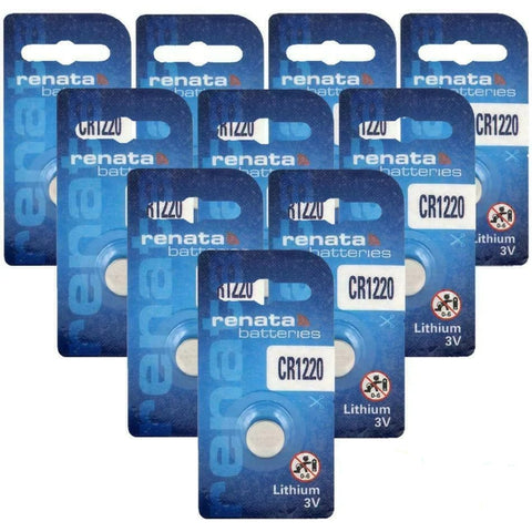 10x Renata CR1220 3V Lithium Coin Cell Batteries for Watches & Key Fobs