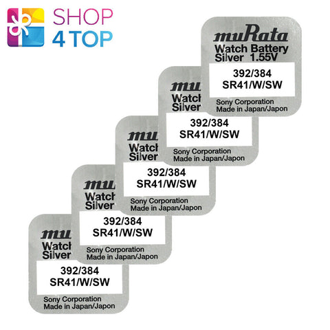 5x Murata 392 384 SR41 Silver Oxide 1.55V Watch Batteries