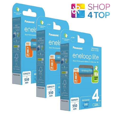12 Panasonic Eneloop Lite Aaa Batteries Eco Rechargeable 4Bl Hr03 550Mah NEW