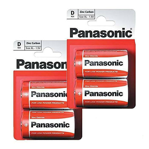 4x Panasonic D 1.5V Zinc Carbon LR20 MN1300 Mono Batteries