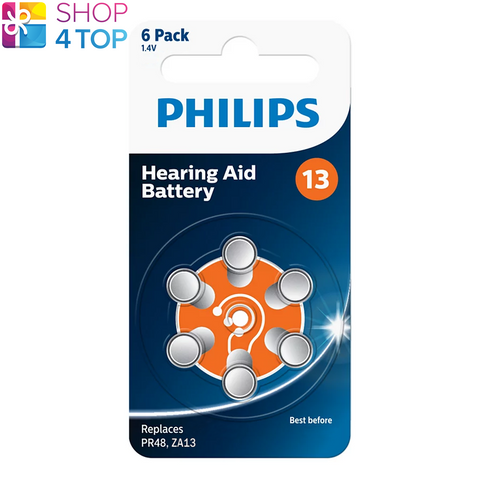 6 Philips Size 13 Pr48 Hearing Aid Batteries Za13B6A 1.4V Zink Air 12
