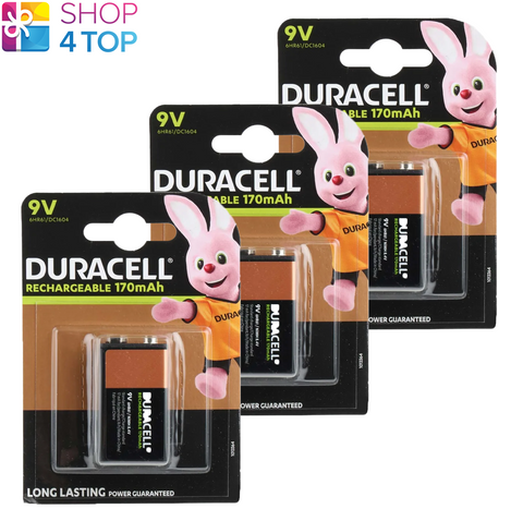 3x Duracell Rechargeable 9V NiMH Batteries 170mAh 6HR61 DC1604