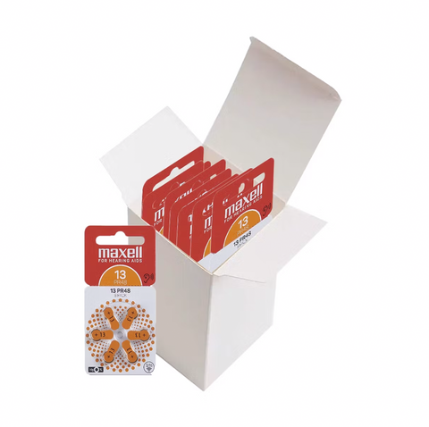 6 Maxell Size 13 Pr48 Hearing Aid Batteries 1.45V Zink Air Mercury Free 6 Pack