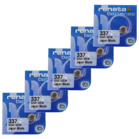 5x Renata 337 SR416SW Silver Oxide 1.55V Watch Batteries
