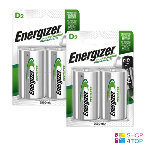 4x Energizer Power Plus D Rechargeable Batteries 2500mAh NiMH 1.2V