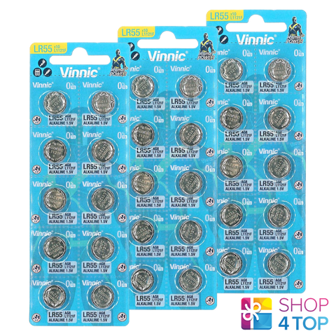 30x Vinnic L1121 AG8 LR55 1.5V Alkaline Button Cell Batteries No Mercury
